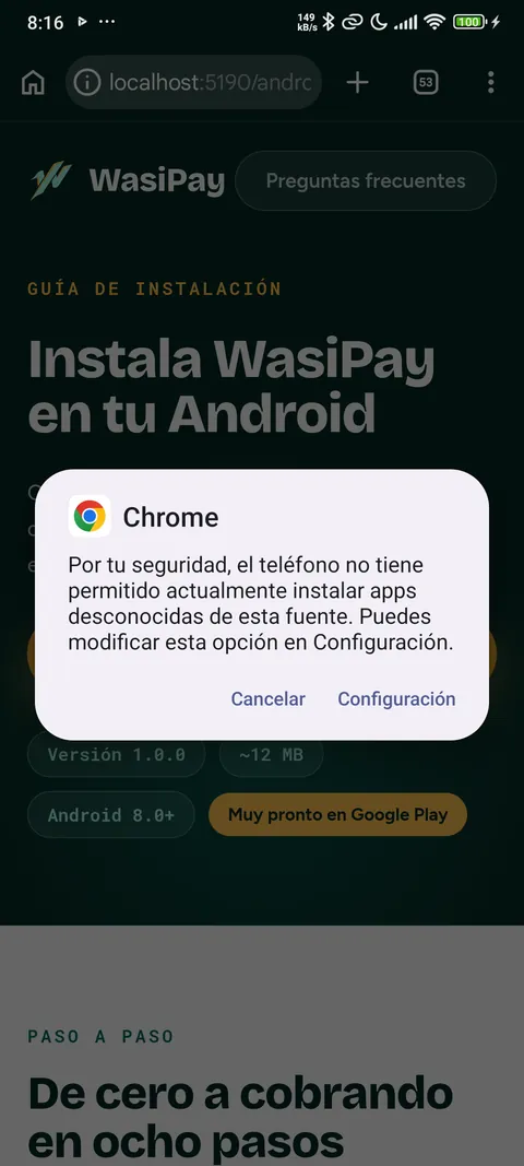 Diálogo de Android para permitir instalar aplicaciones desconocidas desde el navegador