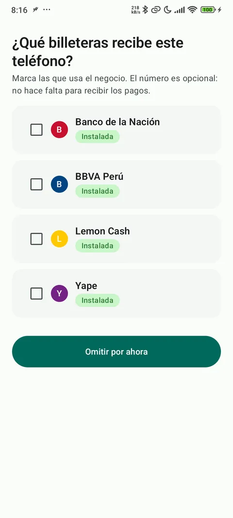 Catálogo de billeteras de WasiPay para marcar las que usa el negocio